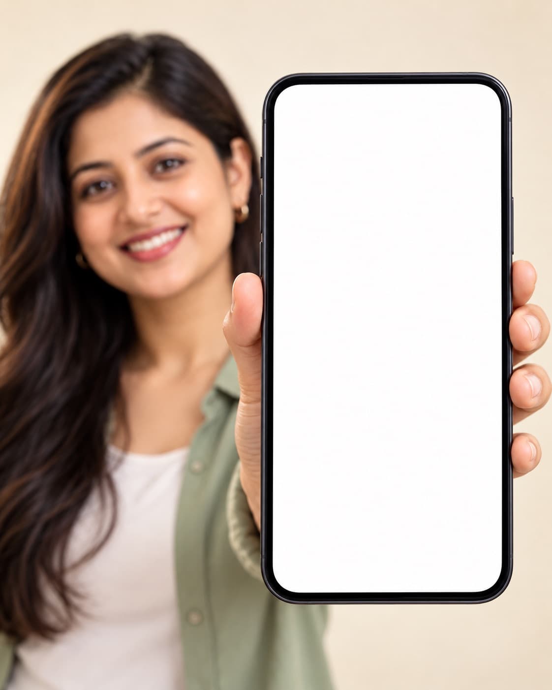 A shop owner holding up a phone that shows a WhatsApp order chat